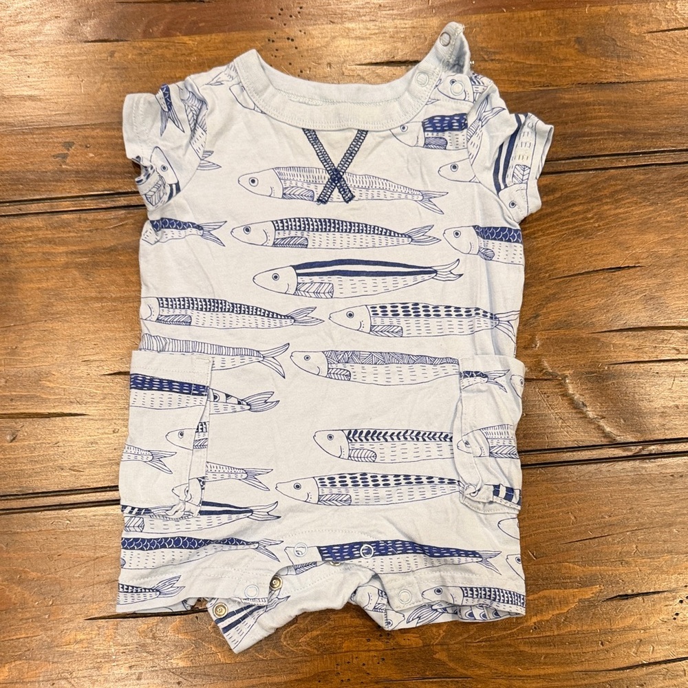 Tea Collection Fish Print Baby Romper, size 3-6 months